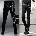Men Designer Slim Fit Jeans / Super Skinny Pants With Chain-black-27-JadeMoghul Inc.