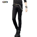 Men Designer Slim Fit Jeans / Super Skinny Pants With Chain-black-27-JadeMoghul Inc.