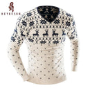 Men Fashionable Animal Print Sweater / Men Slim fit V-Neck Long-Sleeved Solid Sweater-Beige-M-JadeMoghul Inc.