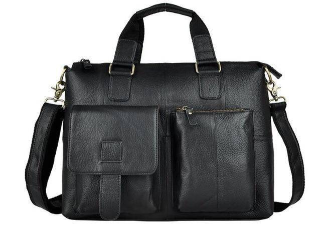 Men Genuine Leather Antique Retro Business Briefcase 15.6" Laptop Case Attache Portfolio Bag One Shoulder Messenger Bag-black-JadeMoghul Inc.
