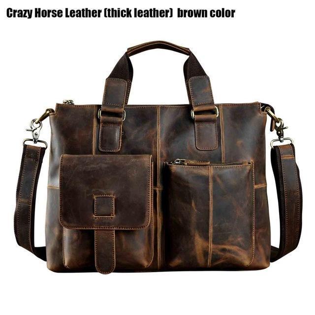 Men Genuine Leather Antique Retro Business Briefcase 15.6" Laptop Case Attache Portfolio Bag One Shoulder Messenger Bag-crazyhorse brown-JadeMoghul Inc.
