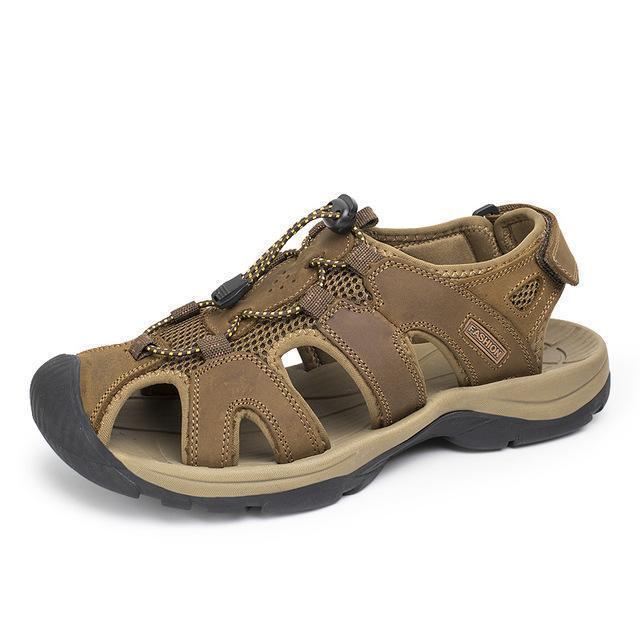 Men Genuine Leather Breathable Sandals-Yellow-6-JadeMoghul Inc.