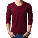 Men Henley Neck Smart Sweater / Men Casual everyday Smart Pullover-Burgundy-M-JadeMoghul Inc.
