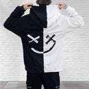 Men Hoodies Sweatshirts Happy Smiling Face Print Headwear Hoodie Women Patchwork Hoodies Hip Hop Streetwear Hooded Pullover AExp