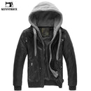 Men Leather Jacket / Motorcycle Polar Fleece Detachable Hood / Biker Jacket-black-L-China-JadeMoghul Inc.