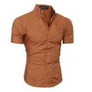 Men Luxury Short Sleeve Slim Fit Dress Shirt-Black-Asia L 170CM 65KG-JadeMoghul Inc.