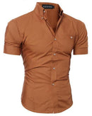 Men Luxury Short Sleeve Slim Fit Dress Shirt-Brown-Asia L 170CM 65KG-JadeMoghul Inc.