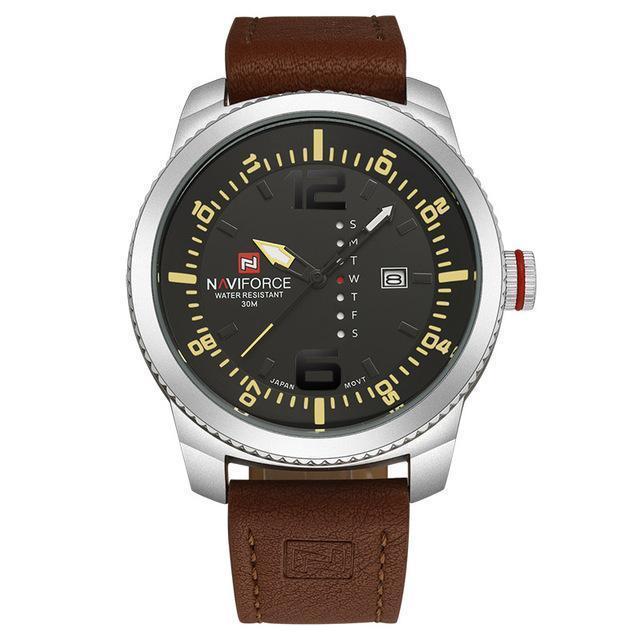 Men Military Sports Watch / Men Quartz Leather Wrist Watch-Silver black-JadeMoghul Inc.