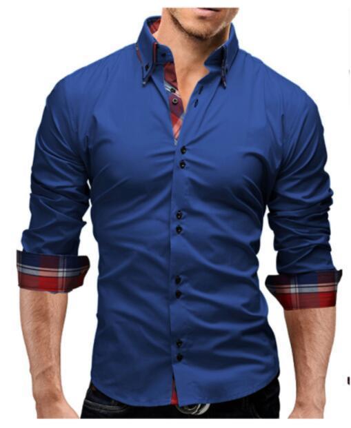 Men Shirt 2018 Spring New Brand Business Men'S Slim Fit Dress Shirt Male Long Sleeves Casual Shirt Camisa Masculina Size M-3XL-Blue shirt-Asian size M-JadeMoghul Inc.