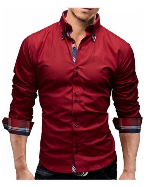 Men Shirt 2018 Spring New Brand Business Men'S Slim Fit Dress Shirt Male Long Sleeves Casual Shirt Camisa Masculina Size M-3XL-Red shirt-Asian size M-JadeMoghul Inc.