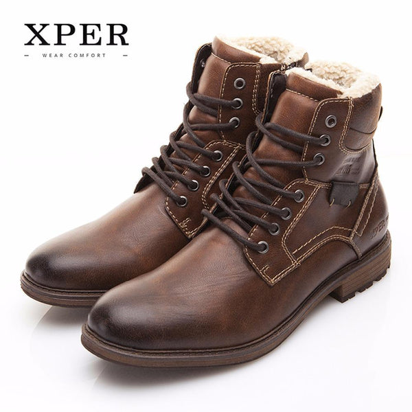 Men Shoes XPER Brand Autumn Winter Motorcycle Men Boots High-Cut Lace-up Warm Men Casual Shoes Fashion #XHY12509BR-BROWN-7-China-JadeMoghul Inc.