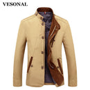 Men Slim Fit Thin Stand Button Male Casual Jacket-Khaki-L-JadeMoghul Inc.