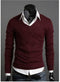 Men Smart Casual Slim Sweater / Men Thin Solid V-Neck Sweater-Wine red-M-JadeMoghul Inc.