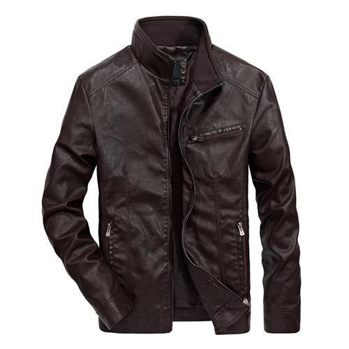 Men Solid Casual Biker Leather Jacket - Pilot Jacket-Brown-XXL-JadeMoghul Inc.
