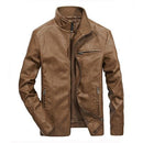 Men Solid Casual Biker Leather Jacket - Pilot Jacket-Khaki-XXL-JadeMoghul Inc.