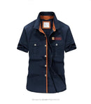 Men Solid Military Short Sleeves Shirt / Cotton Breathable Army Shirt-nave blue-S-JadeMoghul Inc.