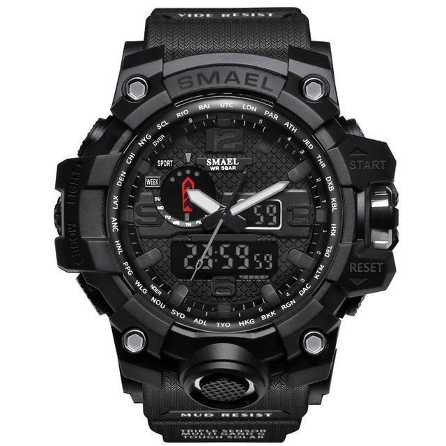 Men Sports Watch Dual Display Analog Digital LED Electronic Quartz Wristwatch-Black-JadeMoghul Inc.