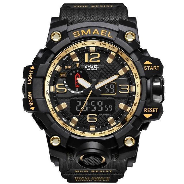 Men Sports Watch Dual Display Analog Digital LED Electronic Quartz Wristwatch-Black Gold-JadeMoghul Inc.