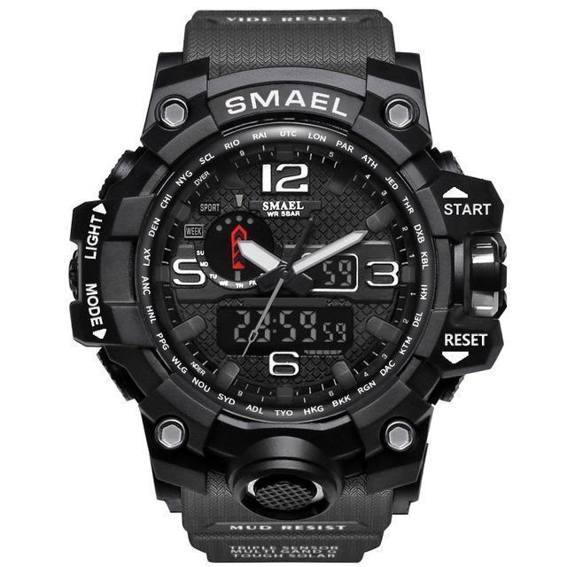 Men Sports Watch Dual Display Analog Digital LED Electronic Quartz Wristwatch-Gray Black-JadeMoghul Inc.