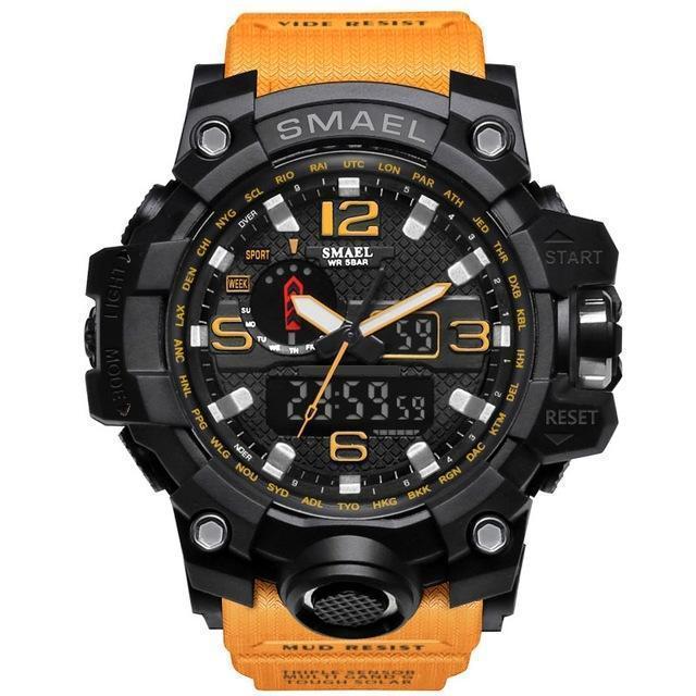 Men Sports Watch Dual Display Analog Digital LED Electronic Quartz Wristwatch-Orange-JadeMoghul Inc.