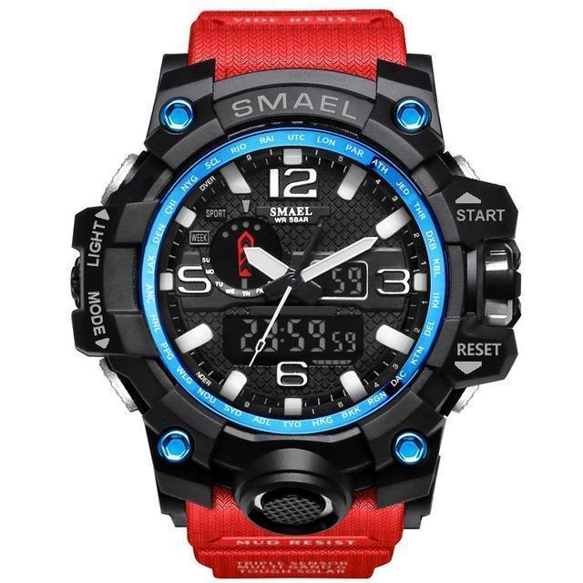 Men Sports Watch Dual Display Analog Digital LED Electronic Quartz Wristwatch-Red Blue-JadeMoghul Inc.