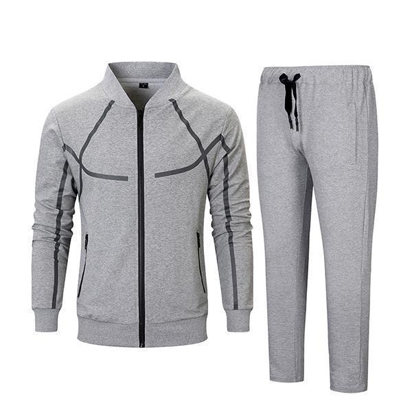 Men Sportswear Fitness Tracksuit - Hoodies Set - Men's 2PC Sweatshirt+SweatPants Outwear-TZ21 Grey-S-JadeMoghul Inc.