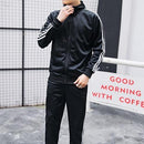 Men Track Suit Set - Sportswear Fitness Set - Thin Striped Tracksuit-Black-S-JadeMoghul Inc.
