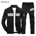 Men Tracksuit Set - New Sportswear Suit Set (2pcs Coat+Pants)-D05 black-S-JadeMoghul Inc.
