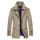 Men Trench Coat - Turn-Down Collar Slim Jacket-dark khaki-M-JadeMoghul Inc.