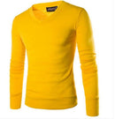 Men V-Neck Sweater / Stylish Long Sleeve Knitted Sweater-yellow-M-JadeMoghul Inc.