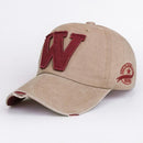Men / Women Unisex Distressed Denim Embroidered " W "Base Ball Hat-Khaki-JadeMoghul Inc.