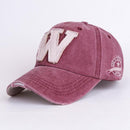 Men / Women Unisex Distressed Denim Embroidered " W "Base Ball Hat-Wine-JadeMoghul Inc.