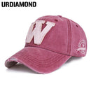 Men / Women Unisex Distressed Denim Embroidered " W "Base Ball Hat-Wine-JadeMoghul Inc.