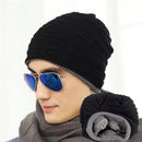 Men / Women Unisex Wool knit Slouch Beanie With Soft Fur Lining-black-JadeMoghul Inc.