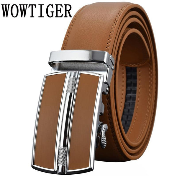 Men's Belts Luxury Automatic Buckle Genuine Leather Strap Black Brown for Men-Red-120cm-JadeMoghul Inc.