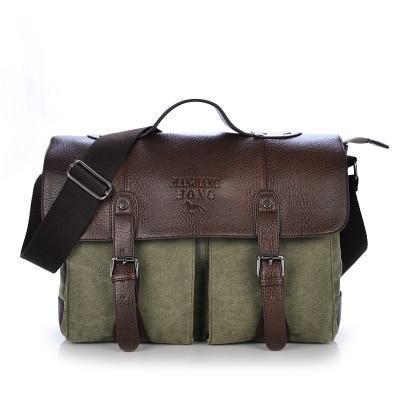 Men's Canvas vintage Casual Briefcase man Business Shoulder Messenger Bag men Laptop Handbag-Army Green-JadeMoghul Inc.