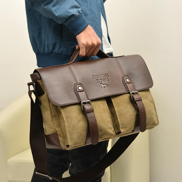 Men's Canvas vintage Casual Briefcase man Business Shoulder Messenger Bag men Laptop Handbag-Brown-JadeMoghul Inc.