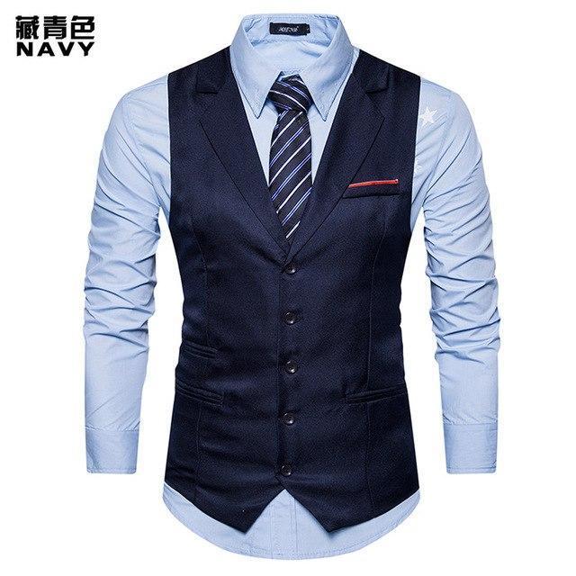 Men's Classic Vest - Formal Business Waistcoat-Navy Blue-L-JadeMoghul Inc.