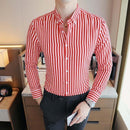 Men's Contrast Vertical Striped Dress Shirts High-quality Comfortable Cotton Long Sleeve Slim-fit Smart Casual Button-down Shirt-Pink-Asian size M-JadeMoghul Inc.