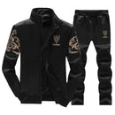 Mens Cotton Tracksuit - 2Pcs Smart Fitness Slim Fit Sweatsuit-em116 black-S-JadeMoghul Inc.