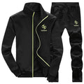 Mens Cotton Tracksuit - 2Pcs Smart Fitness Slim Fit Sweatsuit-LY005 black-S-JadeMoghul Inc.