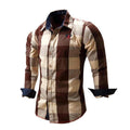 Mens Fashionable Plaid Full Sleeve Casual Shirt For Men-Khaki-L-JadeMoghul Inc.