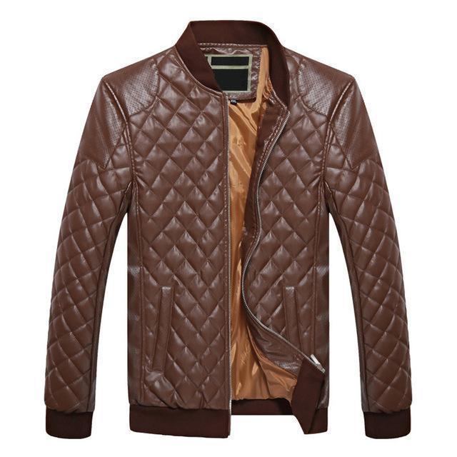 Men's PU Leather Jacket - Stand Collar Parkas - Thick Warm Clothing-Coffee-M-JadeMoghul Inc.