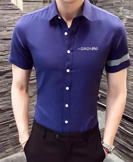 Men's shirt 2018 New summer men casual Short sleeve shirt Korean Slim shirt fashion business brand dress shirt Camisa Masculina-Navy blue 1-5XL-JadeMoghul Inc.