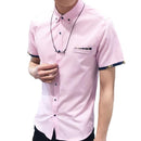 Men's shirt 2018 New summer men casual Short sleeve shirt Korean Slim shirt fashion business brand dress shirt Camisa Masculina-Pink-5XL-JadeMoghul Inc.