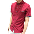 Men's shirt 2018 New summer men casual Short sleeve shirt Korean Slim shirt fashion business brand dress shirt Camisa Masculina-Wine red-5XL-JadeMoghul Inc.
