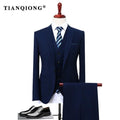 Mens Suit - 3 Pieces(Jacket+Vest+Pant) Slim Fit Suit-Blue-M-JadeMoghul Inc.