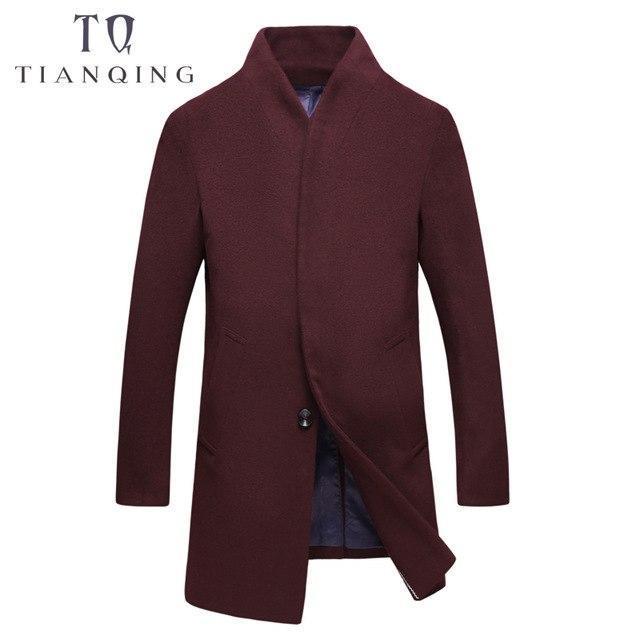 Men's Wool Coat - Thick Fashion Long Jacket-Wine N577-P75-4XL-JadeMoghul Inc.