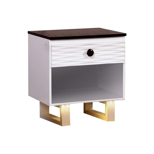 MEREDITH NIGHT STAND WITH USB OUTLET , White & Dark Walnut-Nightstands and Bedside Tables-Dark Walnut/White-Solid Wood Wood Veneer & Others-JadeMoghul Inc.