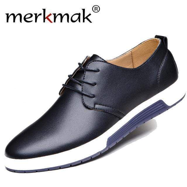 Merkmak Luxury Brand Men Shoes Casual Leather Fashion Trendy Black Blue Brown Flat Shoes for Men Drop Shipping
